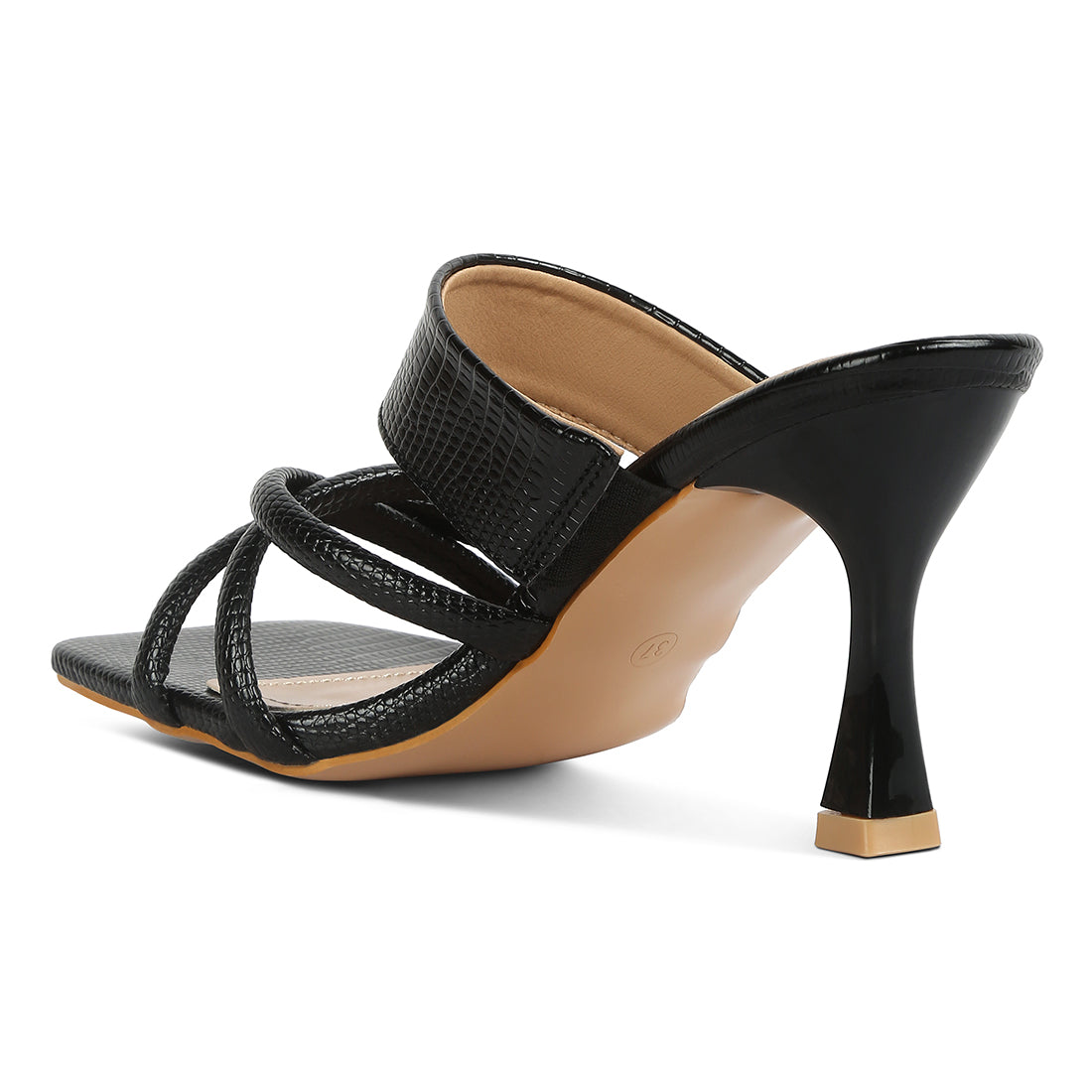 criss cross strap spool heel sandals#color_black