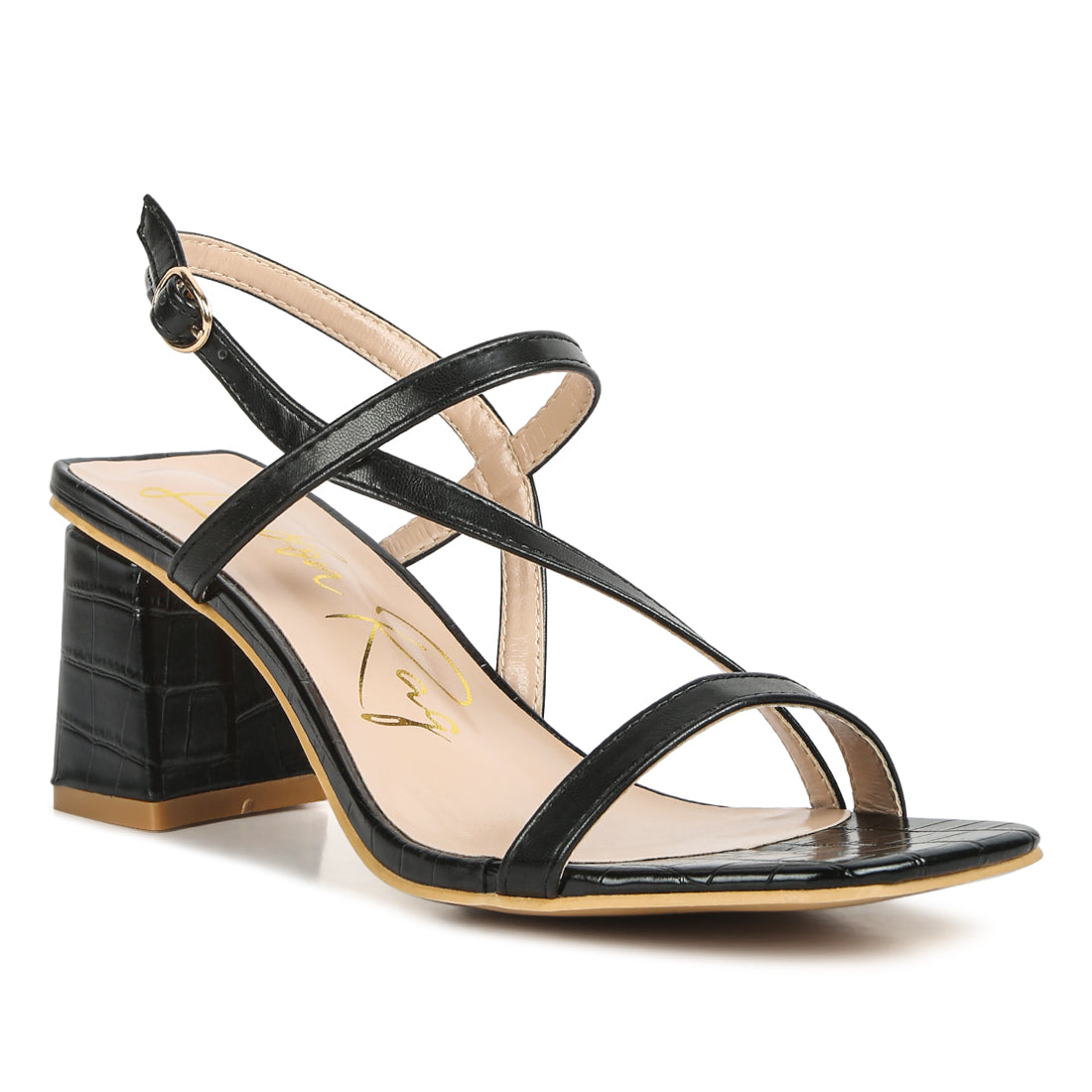 croc textured block heel sandals#color_black