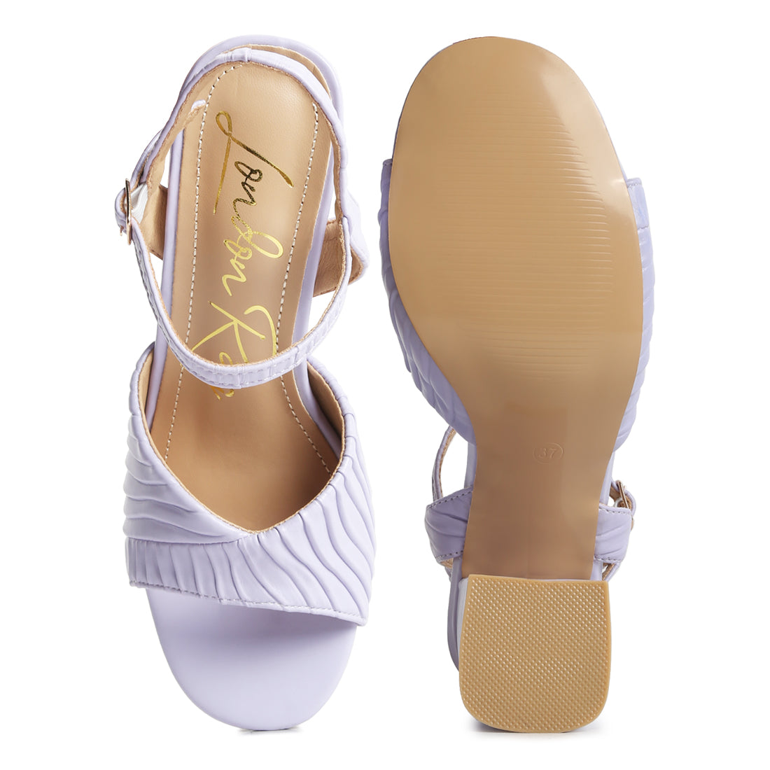 pleated strap block heel sandals#color_lilac