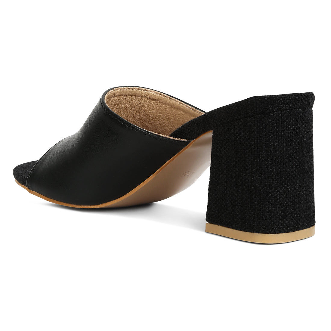 pu block heel slip on sandals#color_black