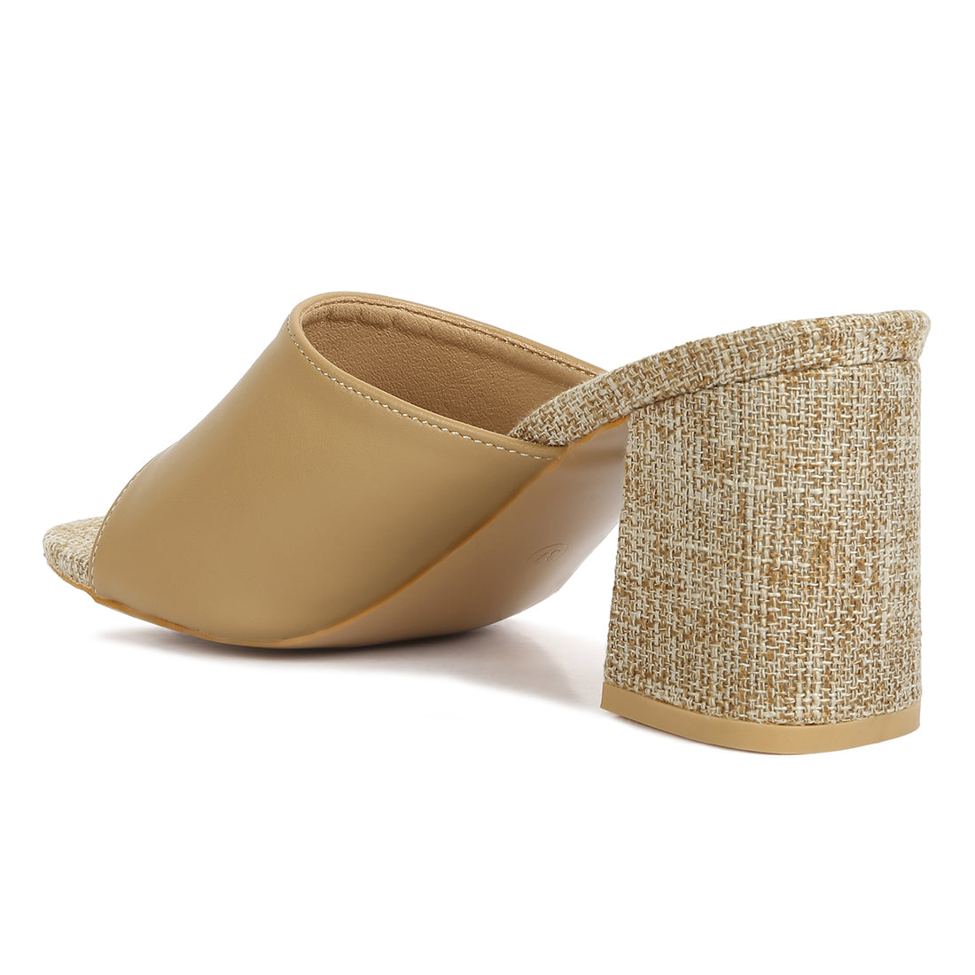 pu block heel slip on sandals#color_tan