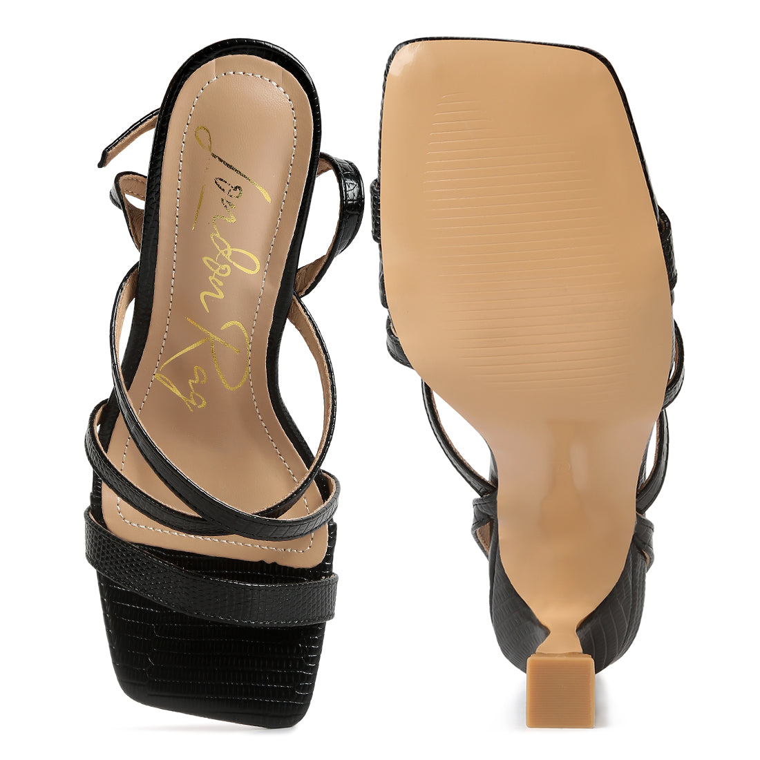 spool heel sandals#color_black