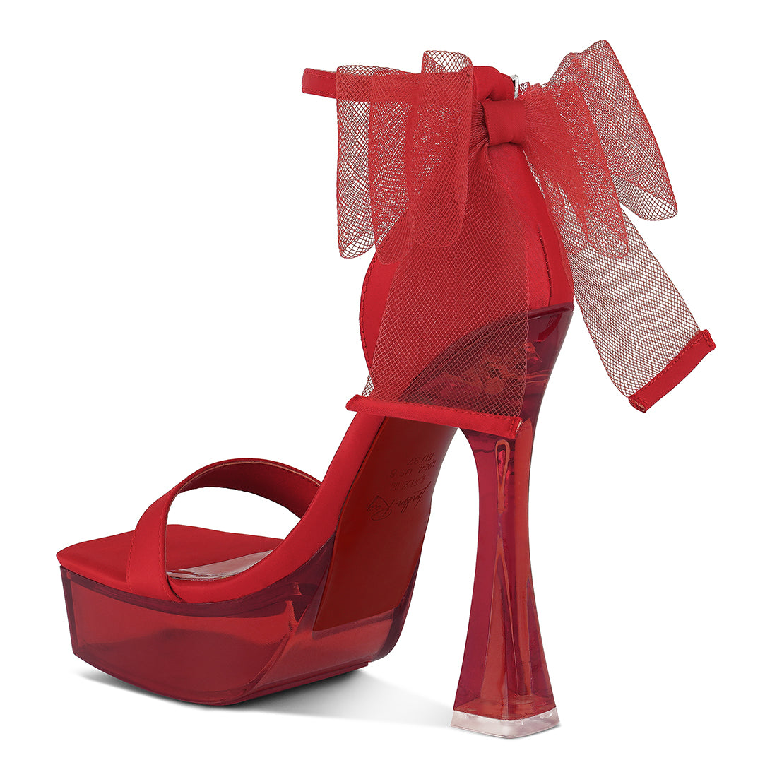 satin clear high heeled bow sandals#color_red