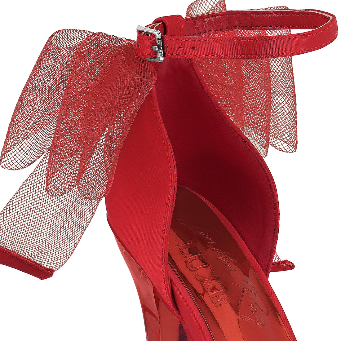satin clear high heeled bow sandals#color_red