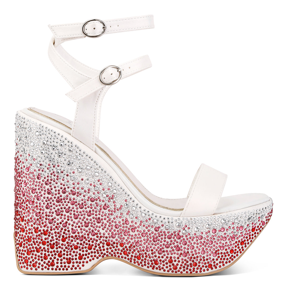 rhinestones embellished ultra high wedge sandals#color_white