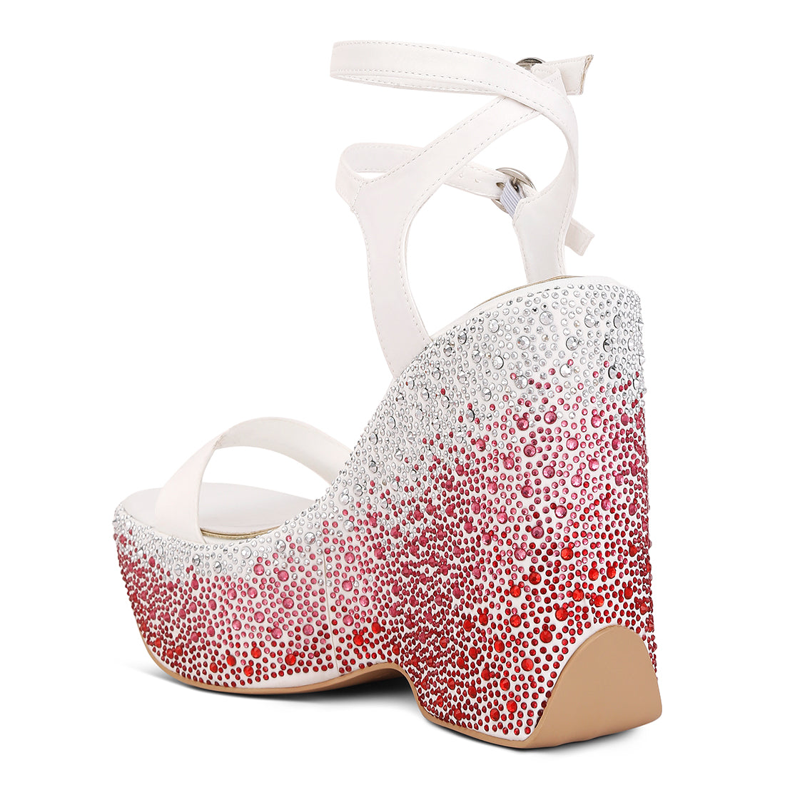 rhinestones embellished ultra high wedge sandals#color_white