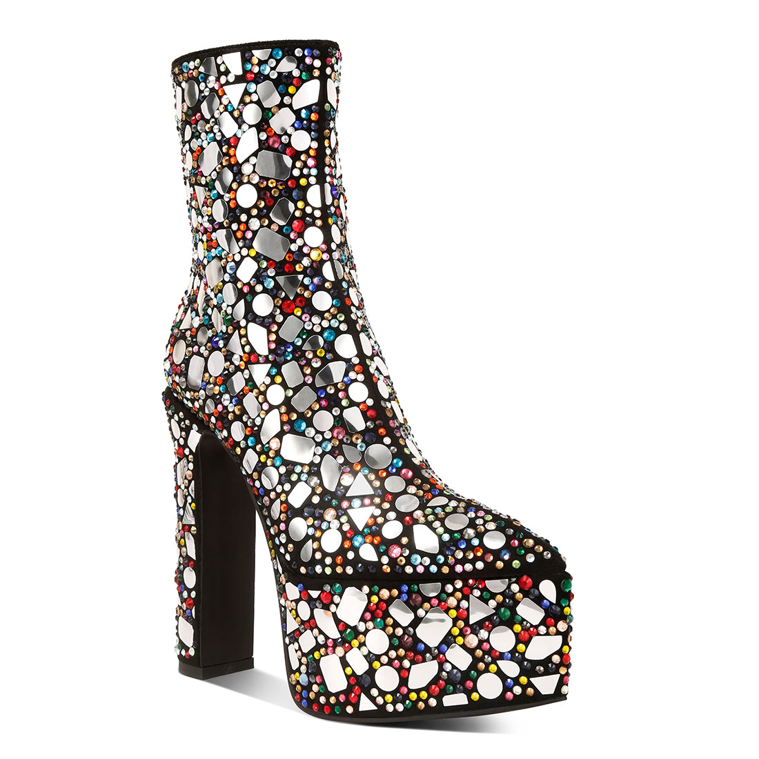 Mirror Embellished Platform High Heel Boots