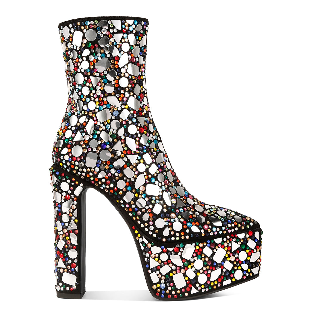 Mirror Embellished Platform High Heel Boots
