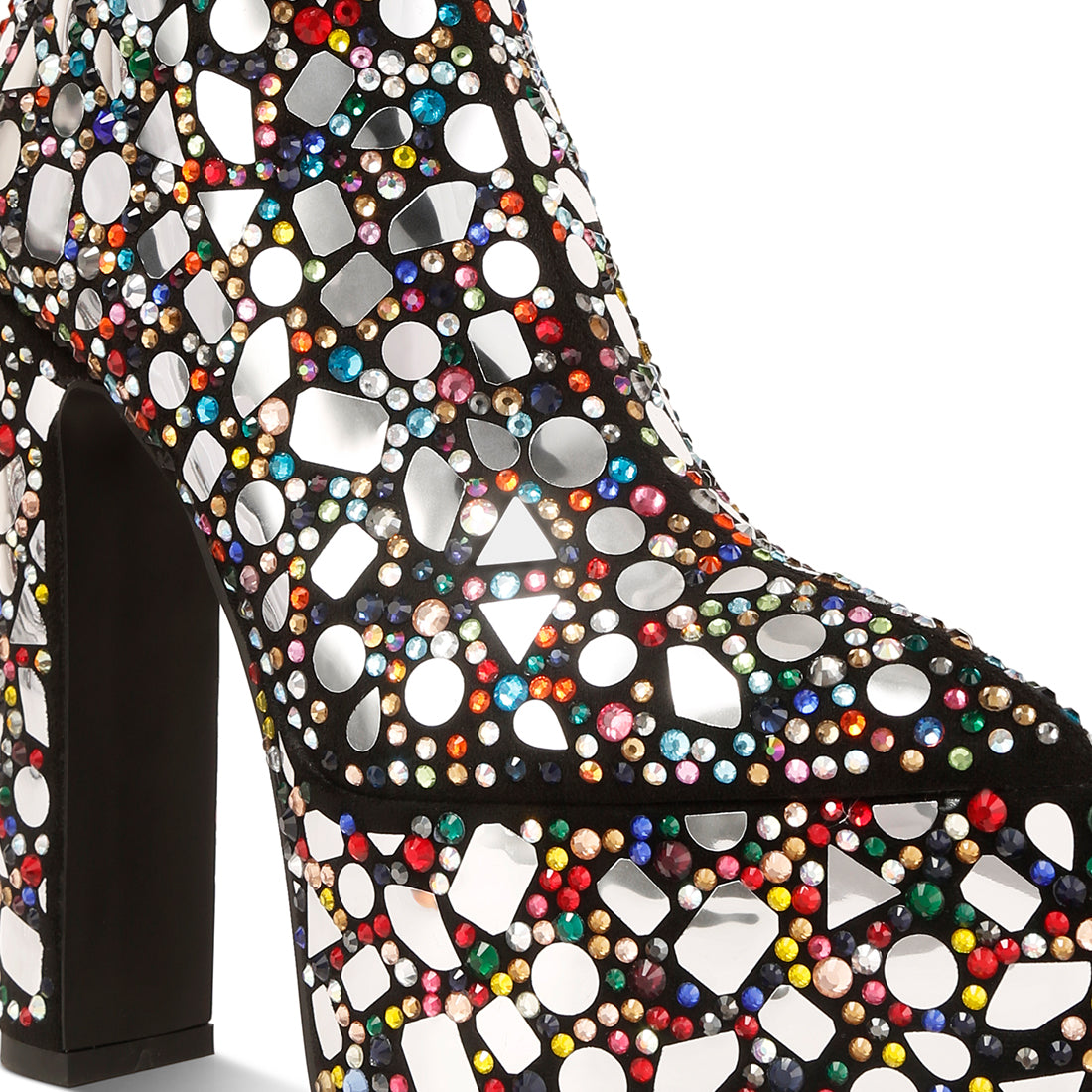 Mirror Embellished Platform High Heel Boots