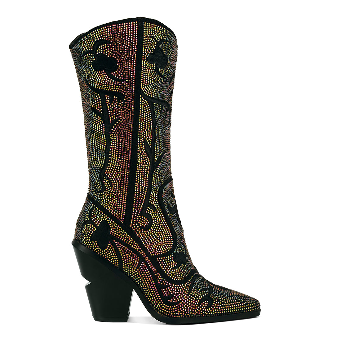 rhinestones embellished shimmer calf boots#color_black