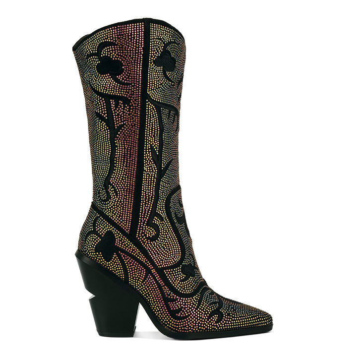 rhinestones embellished shimmer calf boots#color_black