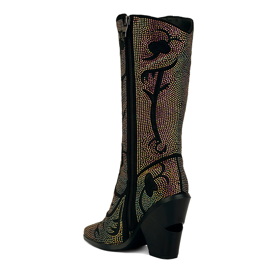 rhinestones embellished shimmer calf boots#color_black