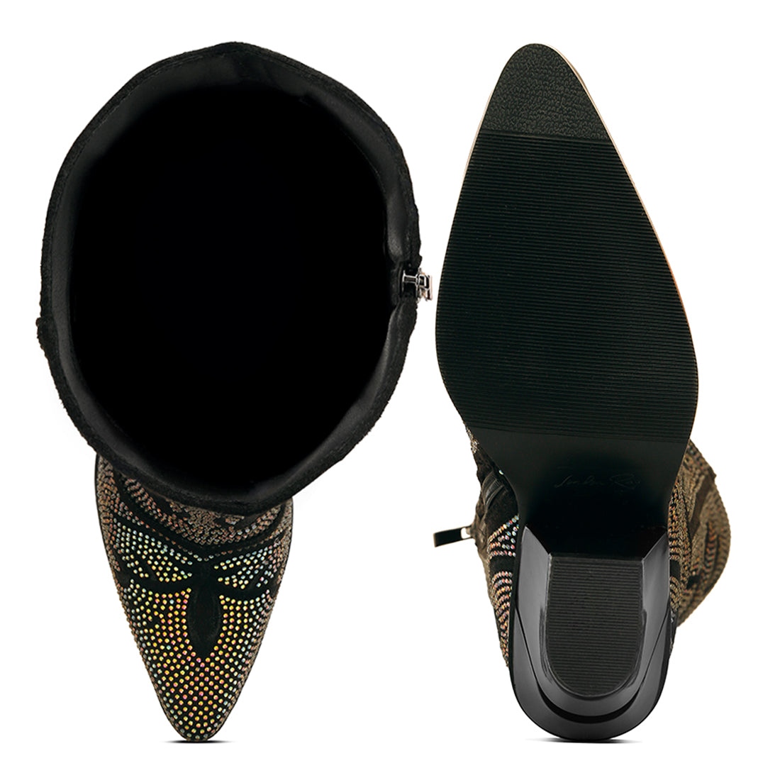 rhinestones embellished shimmer calf boots#color_black