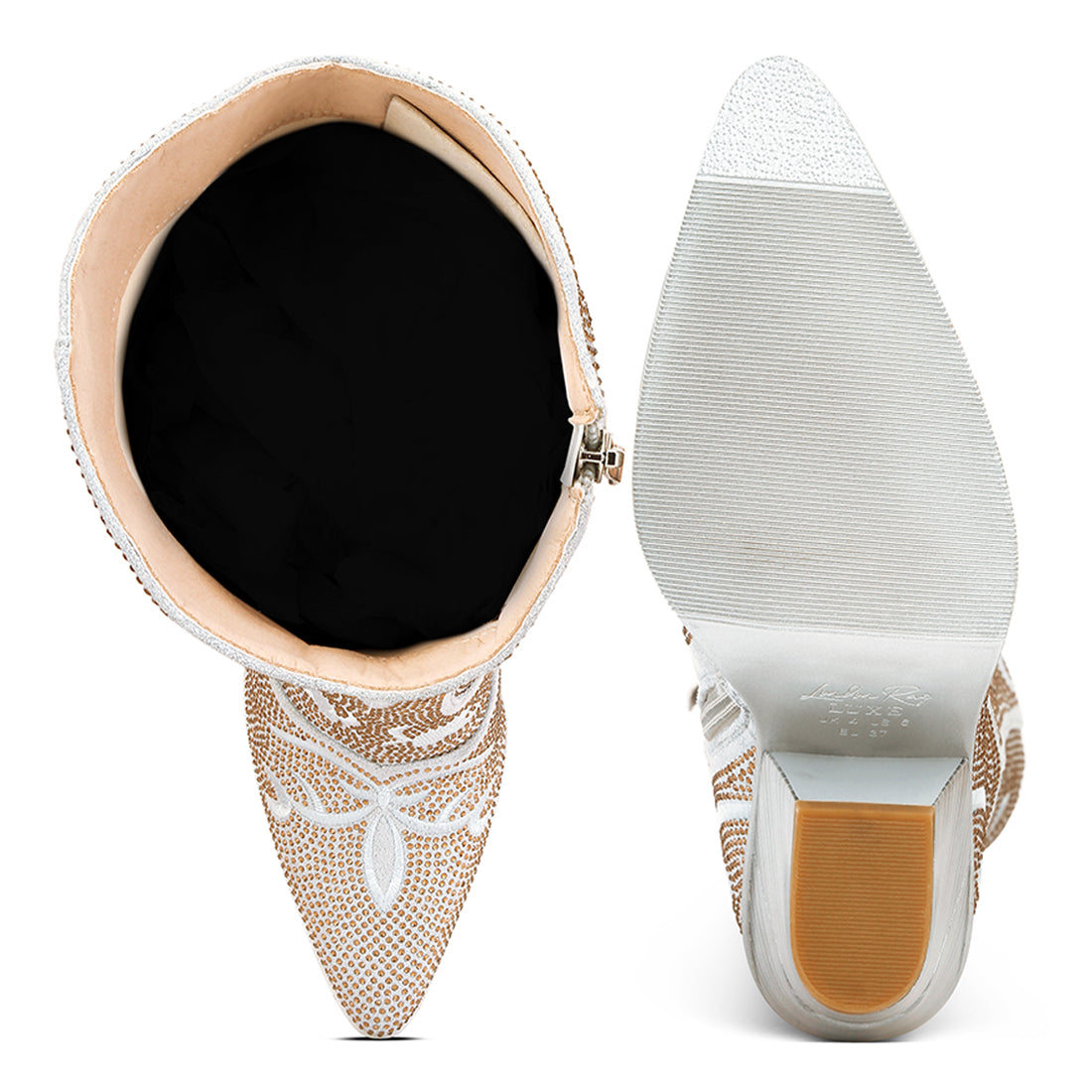 rhinestones embellished shimmer calf boots#color_silver