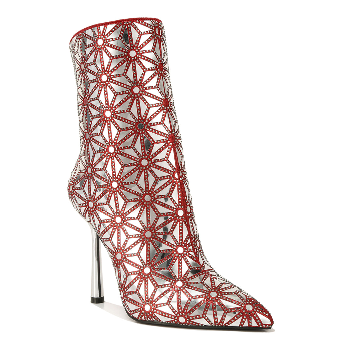 Mirror Embellished High Ankle Boots#color_red