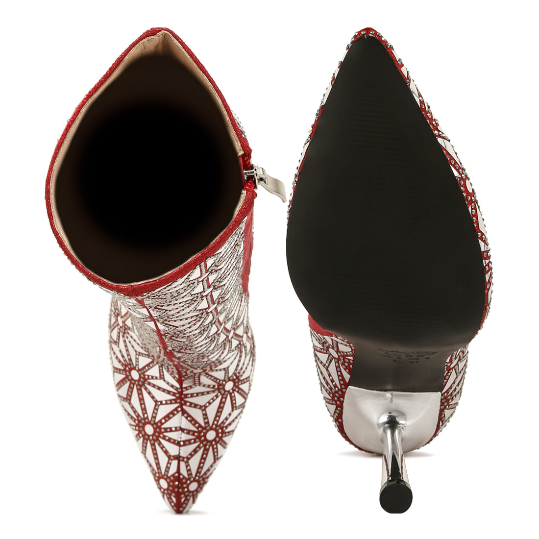 Mirror Embellished High Ankle Boots#color_red