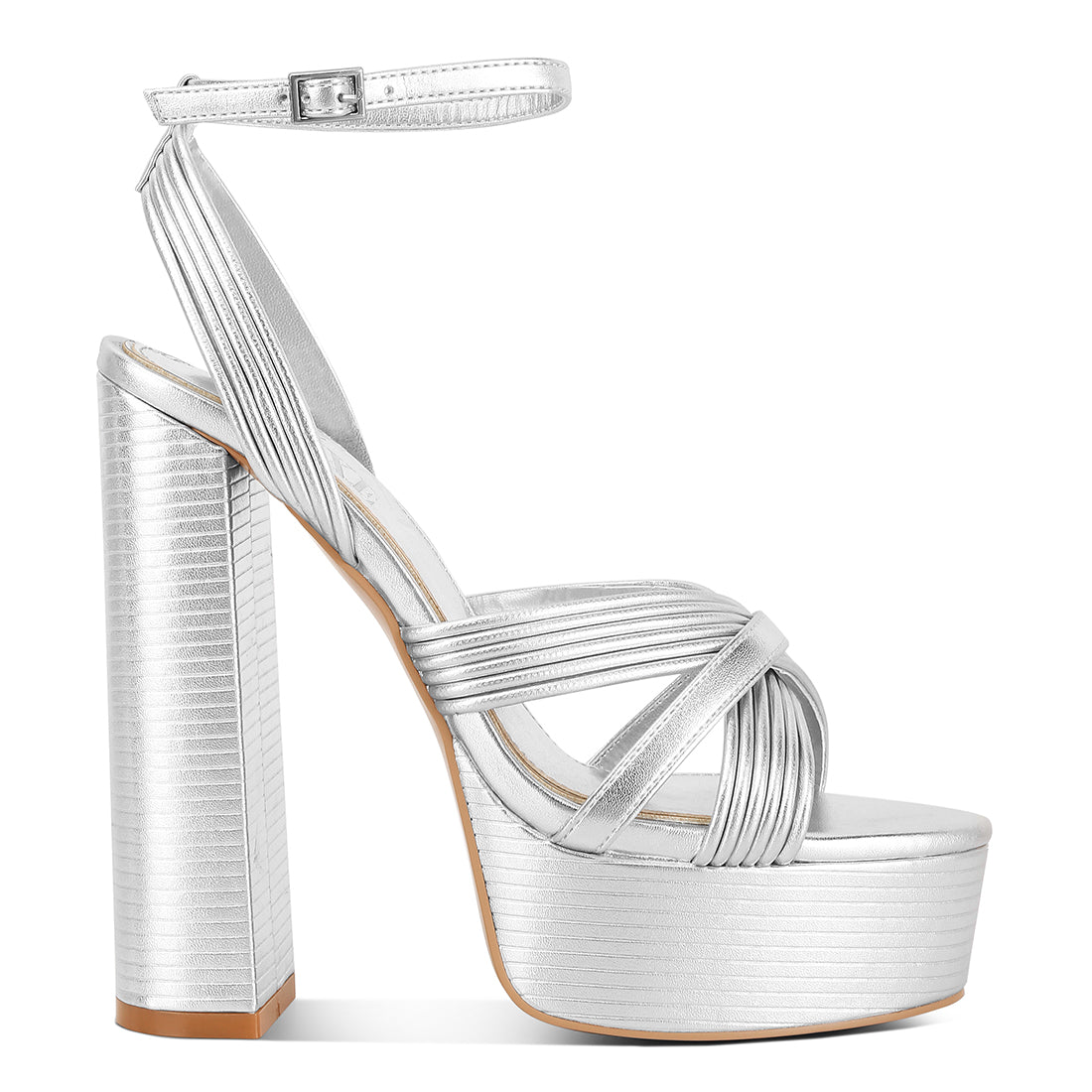 patent pu cross strap high heeled sandals#color_silver