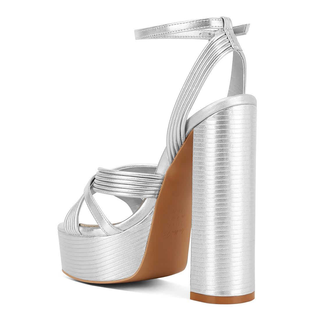 patent pu cross strap high heeled sandals#color_silver