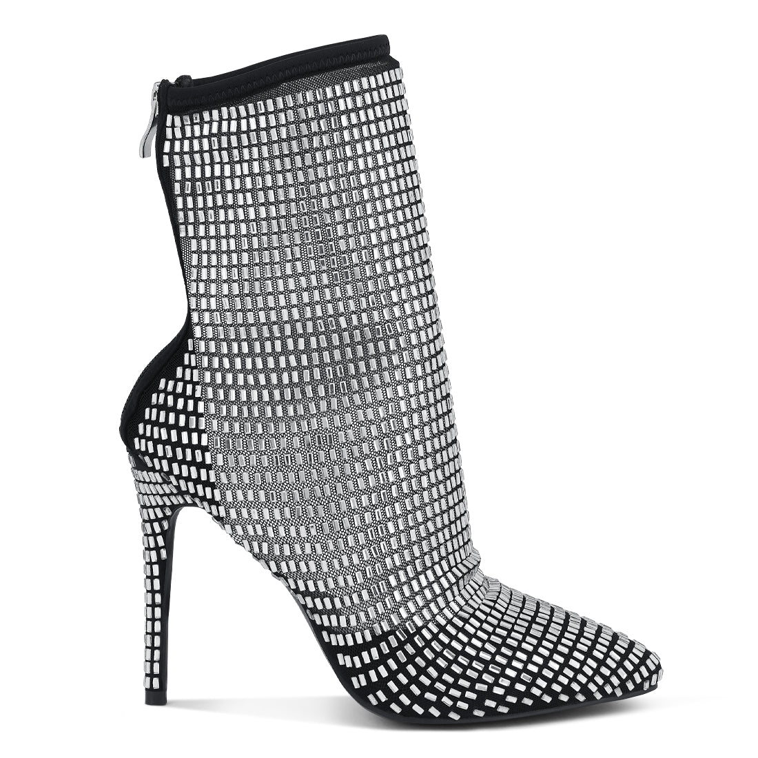 rhinestones embellished mesh boots#color_black