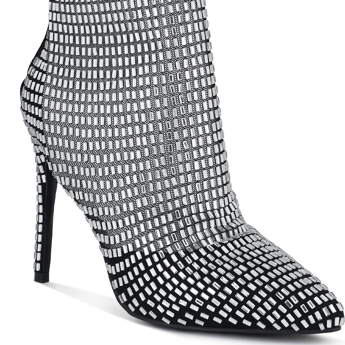 rhinestones embellished mesh boots#color_black