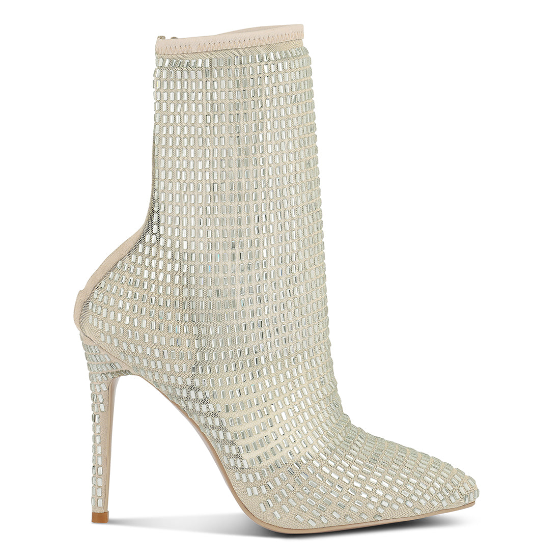 rhinestones embellished mesh boots#color_beige