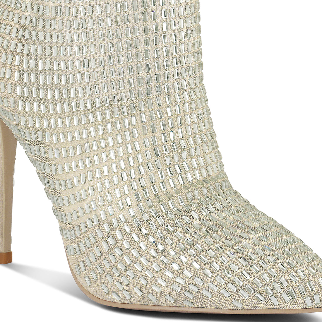 rhinestones embellished mesh boots#color_beige
