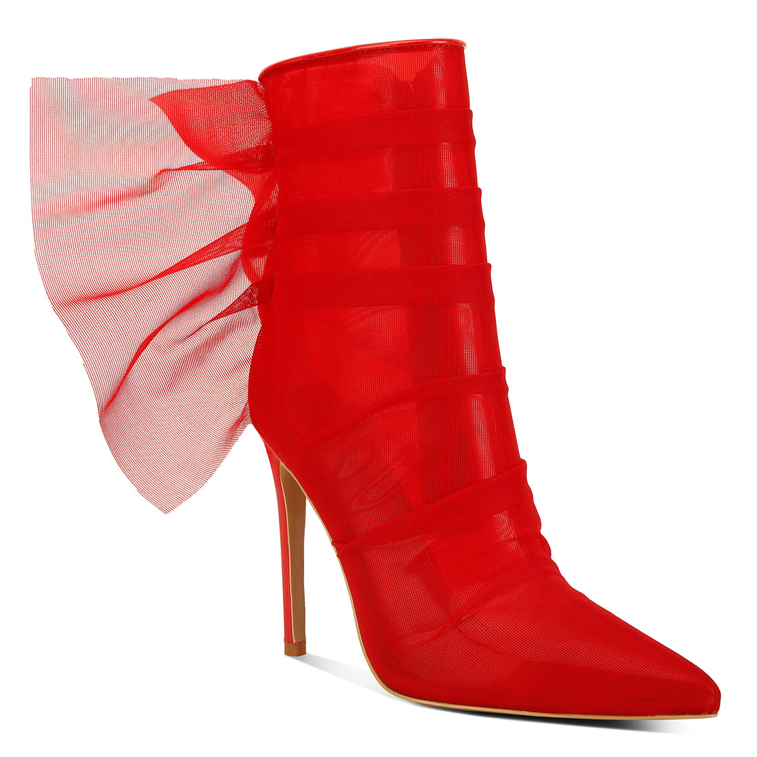 organza wrapped style heeled ankle boots#color_red