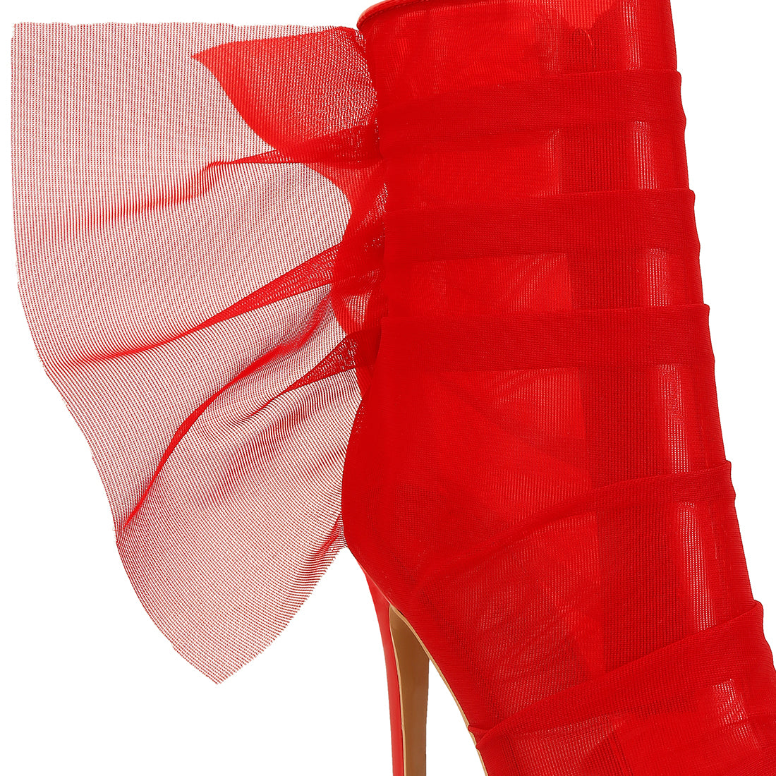 organza wrapped style heeled ankle boots#color_red