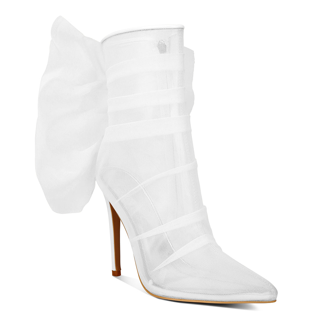organza wrapped style heeled ankle boots#color_white