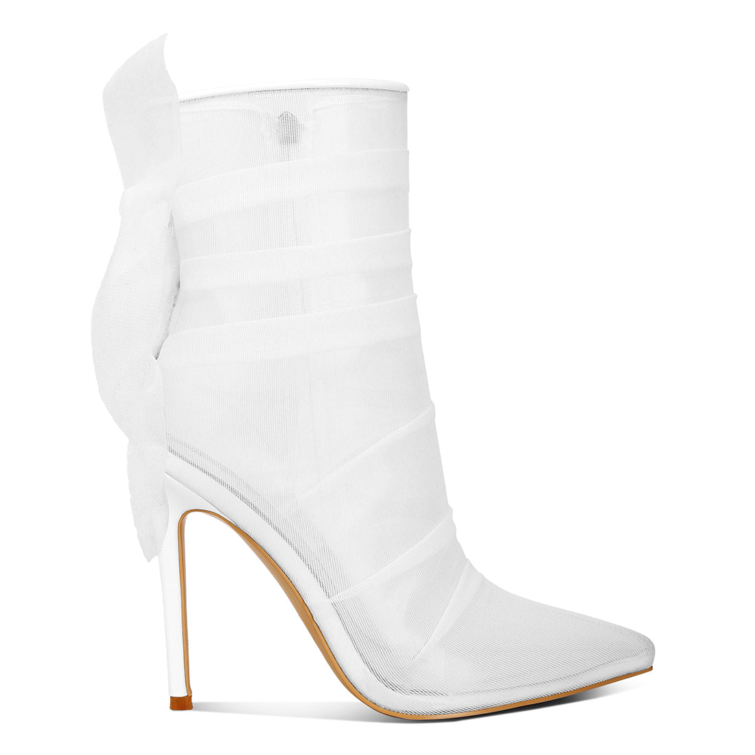 organza wrapped style heeled ankle boots#color_white