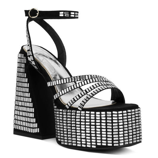 mirror embellished flare block heel sandals#color_black