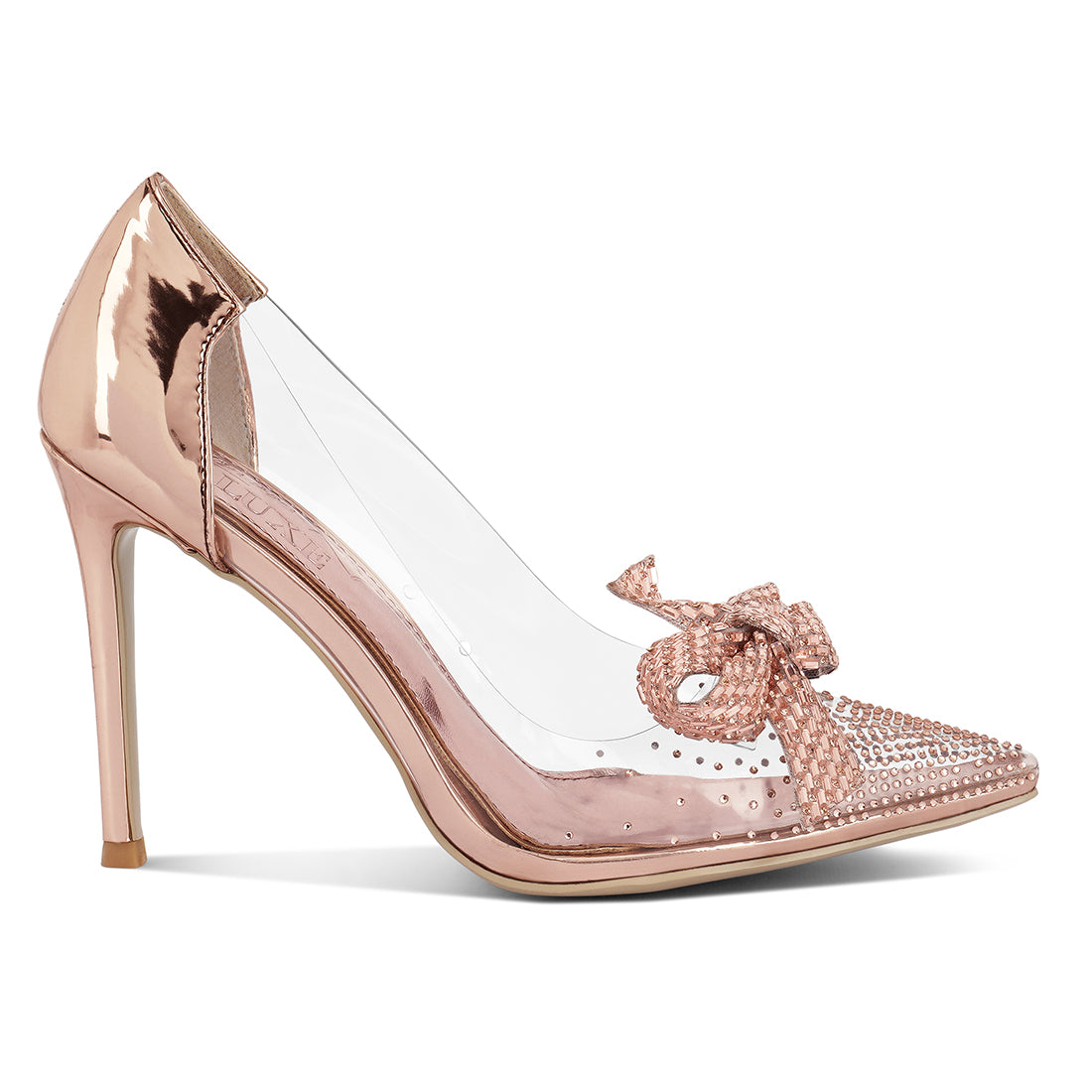 rhinestones embellished clear pump shoes#color_rose-gold