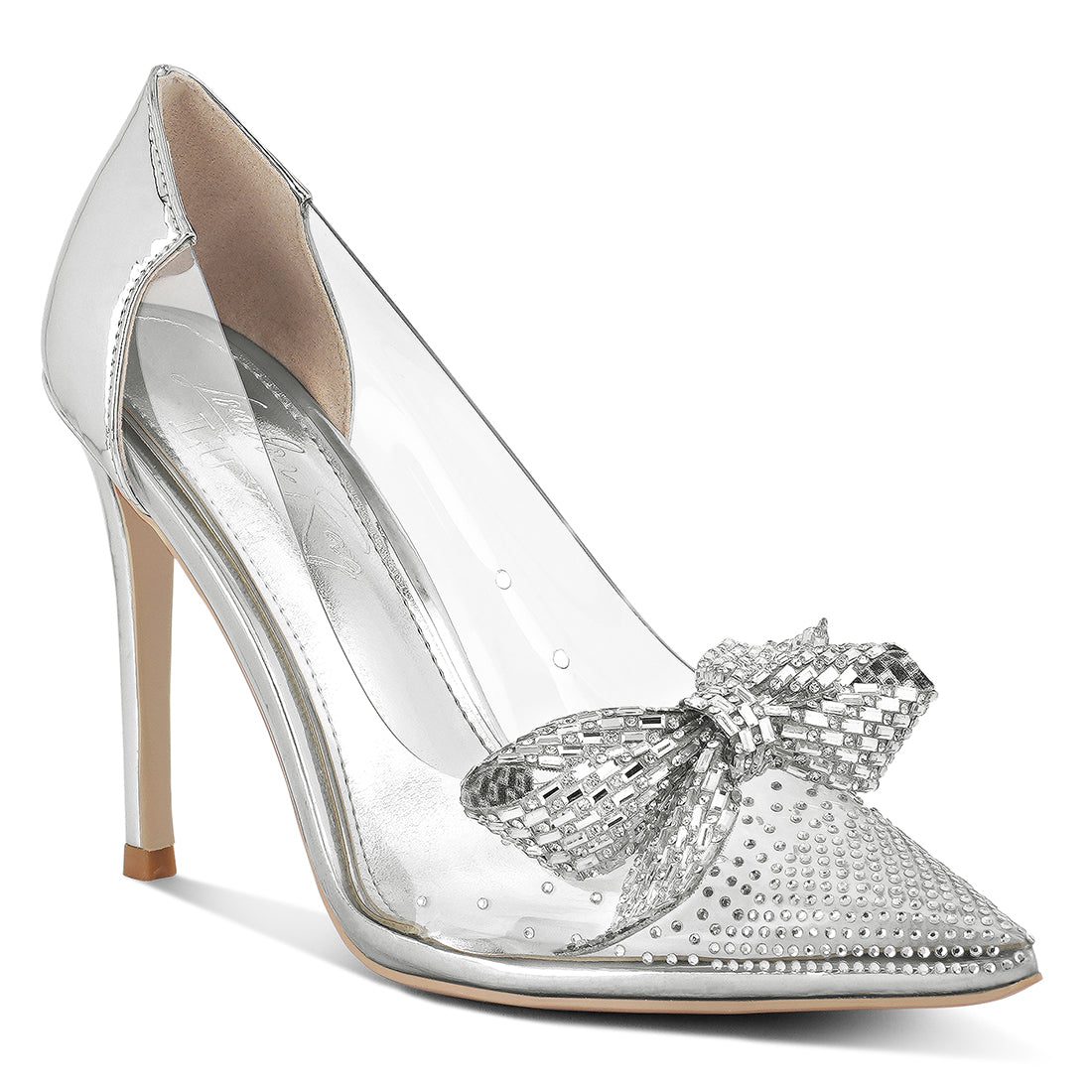 rhinestones embellished clear pump shoes#color_silver