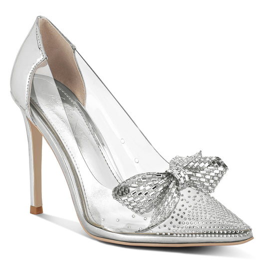 rhinestones embellished clear pump shoes#color_silver
