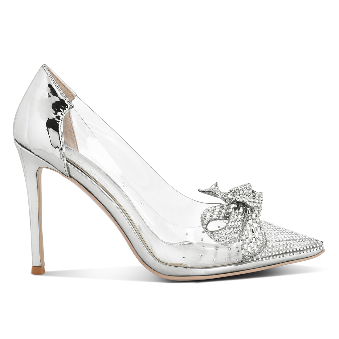 rhinestones embellished clear pump shoes#color_silver