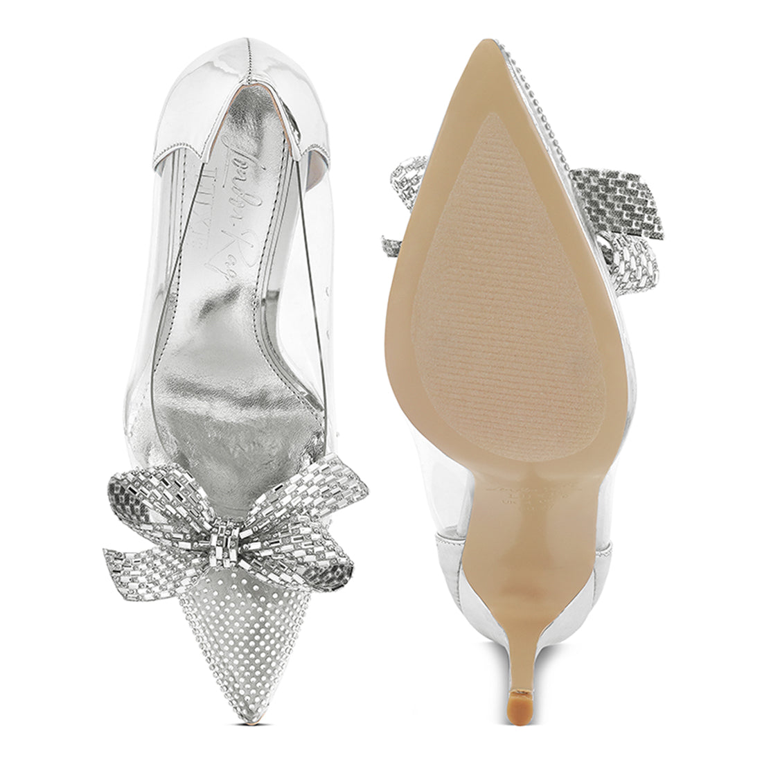 rhinestones embellished clear pump shoes#color_silver