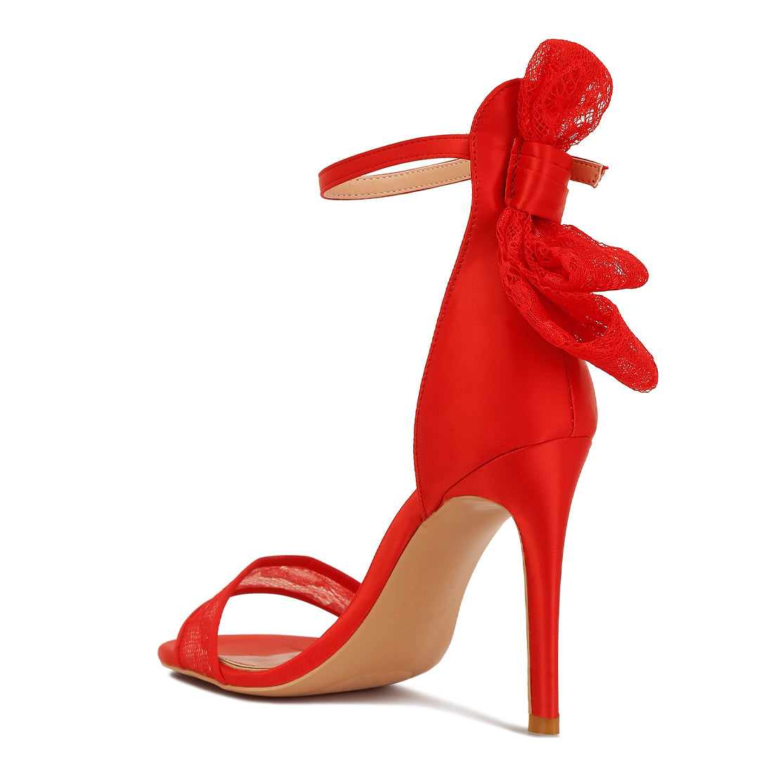 bow detail lace stiletto sandals#color_red