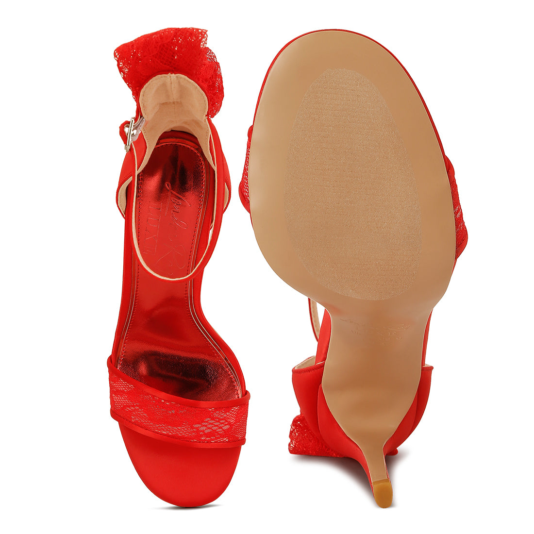 bow detail lace stiletto sandals#color_red