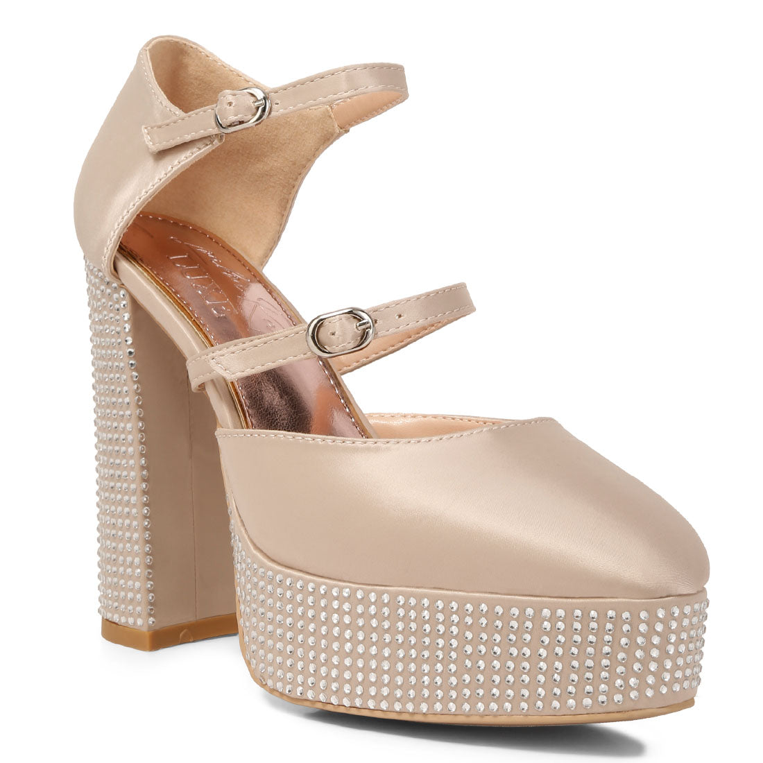 rhinestones embellished platform mary jane sandals#color_beige