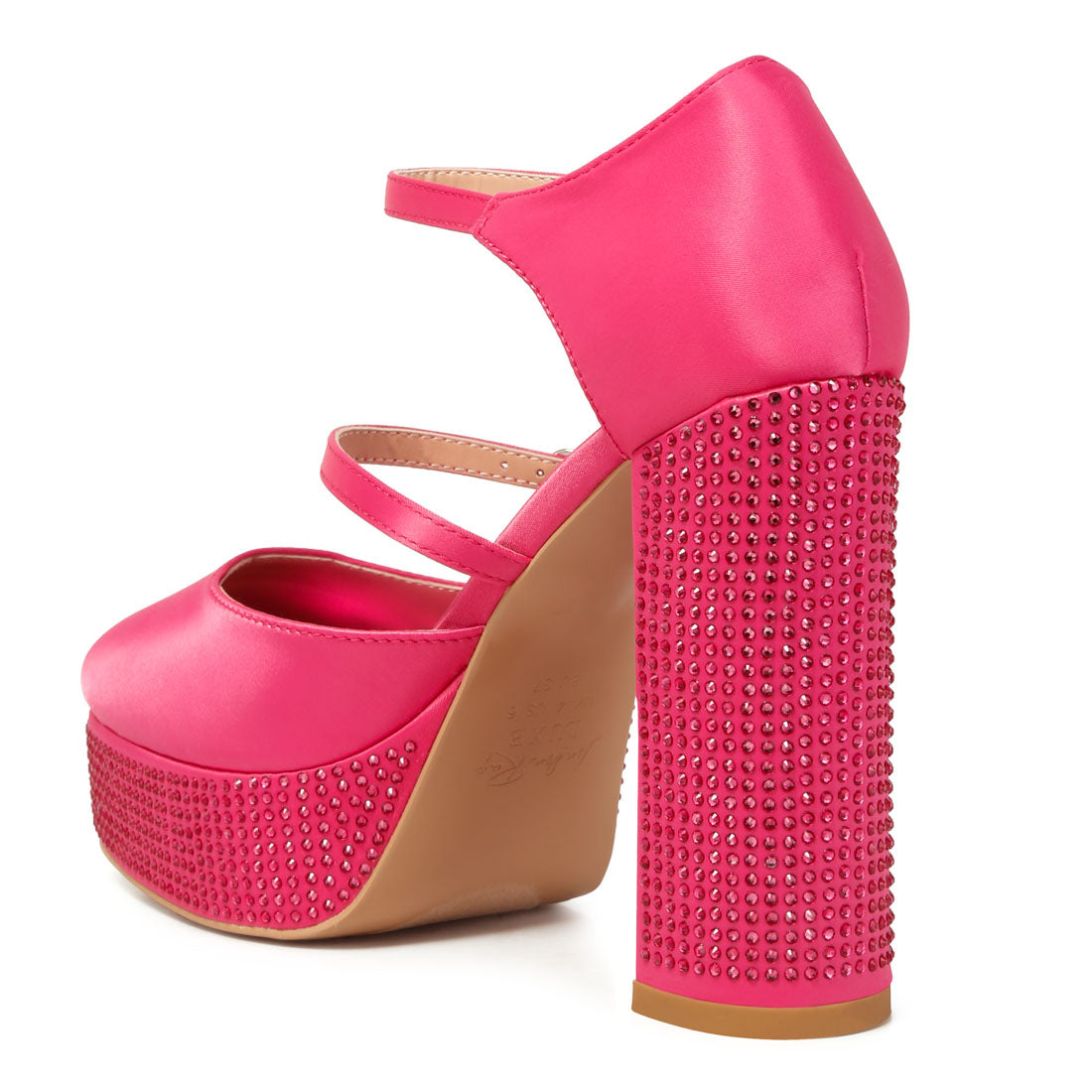 rhinestones embellished platform mary jane sandals#color_pink