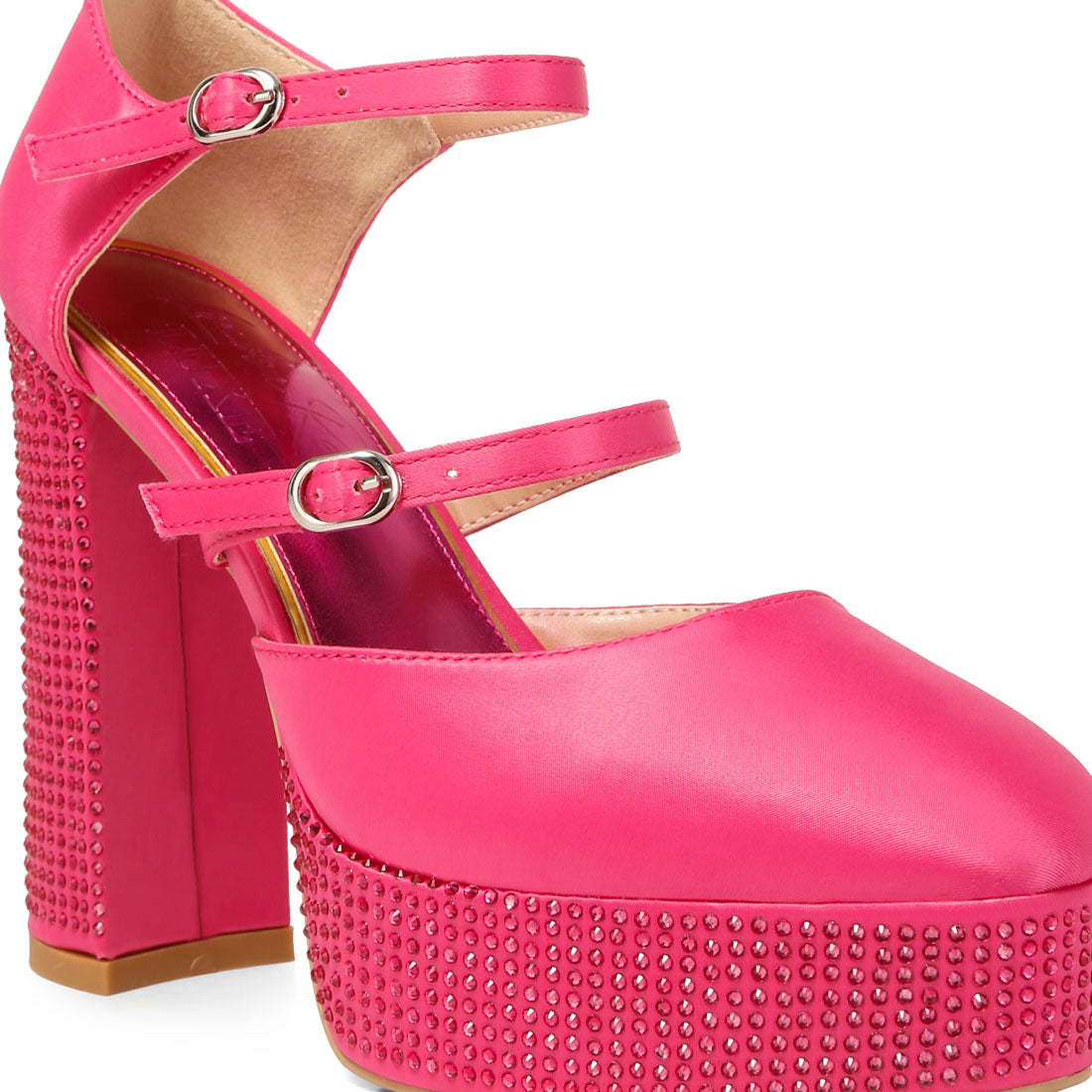 rhinestones embellished platform mary jane sandals#color_pink