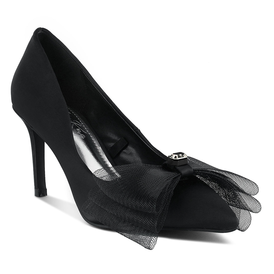 diamante embellished bow stiletto pumps#color_black