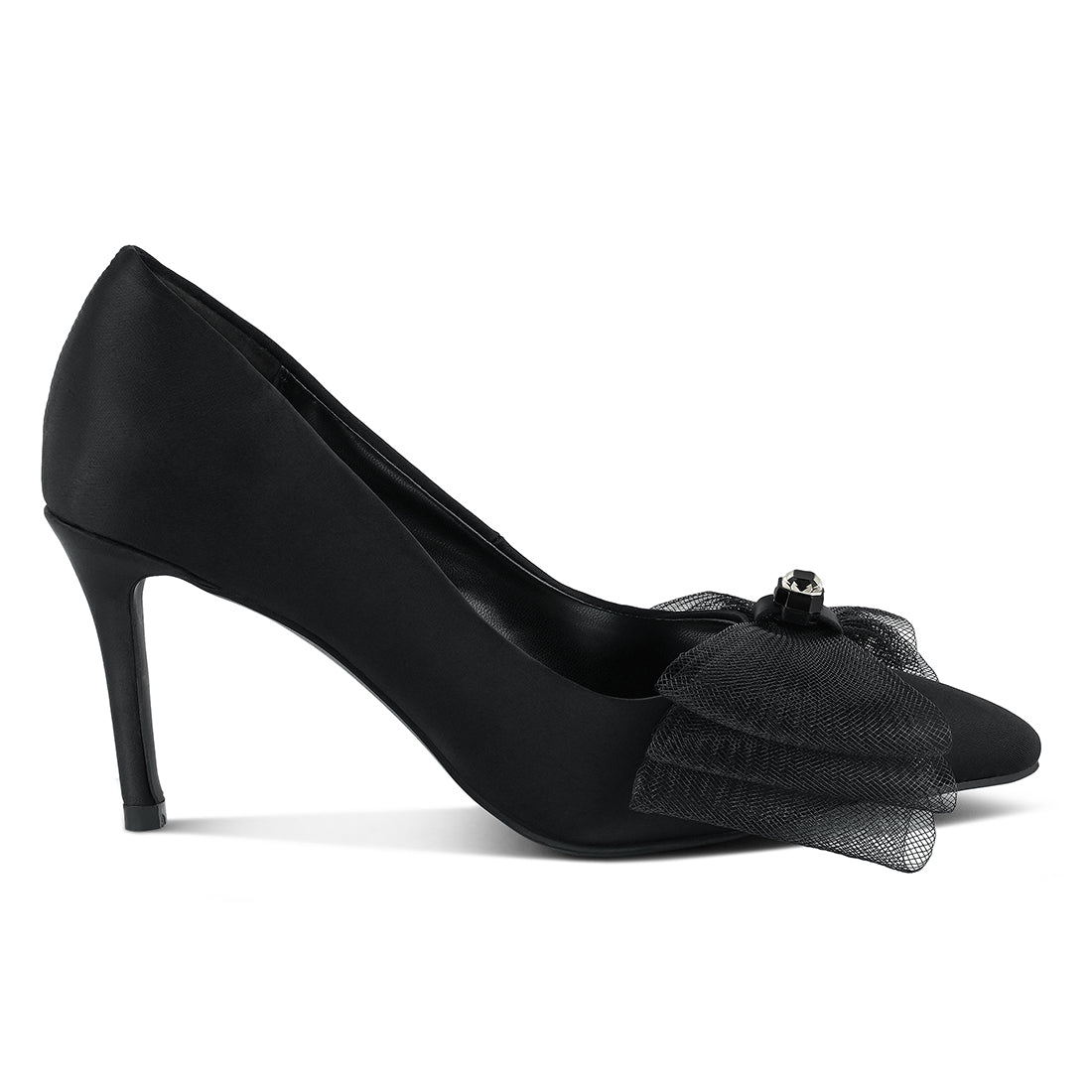 diamante embellished bow stiletto pumps#color_black