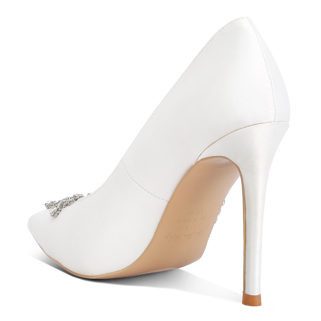 rhinestones embellished satin stiletto pumps#color_white