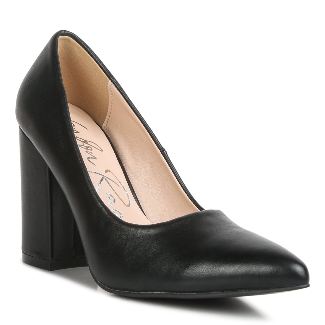 Black Smooth Finish Block Heel Pumps