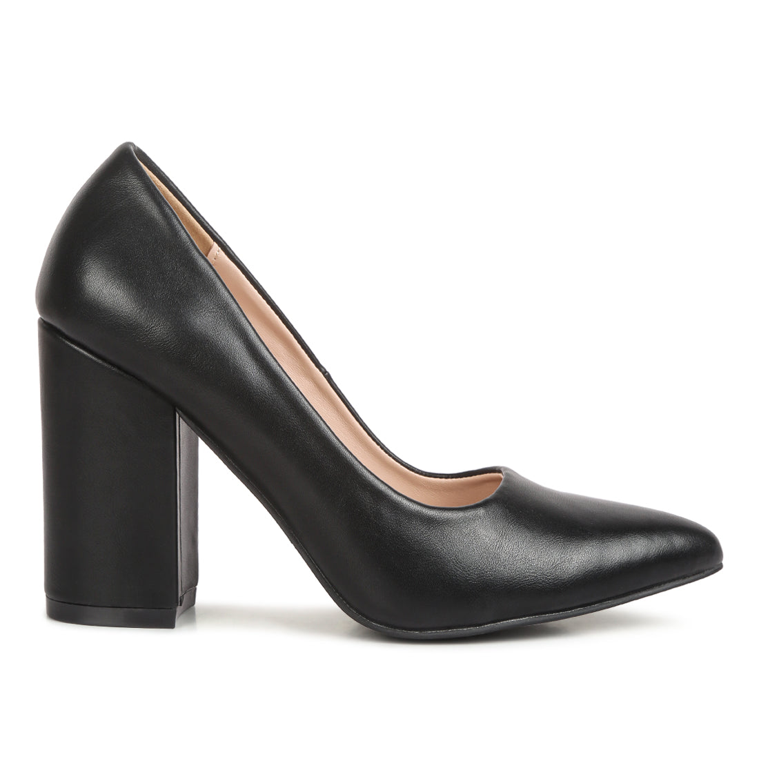 Black Smooth Finish Block Heel Pumps
