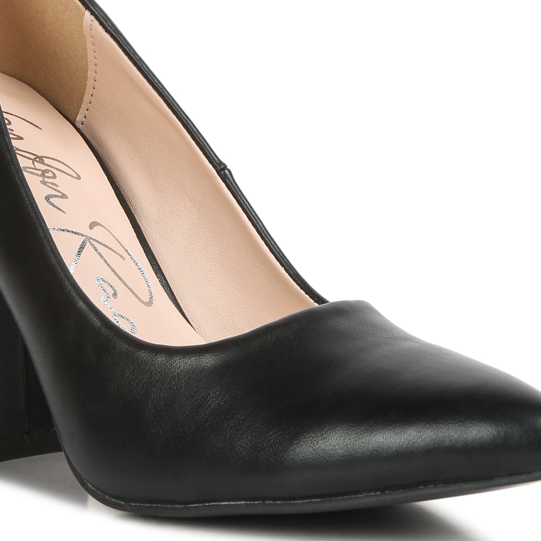 Black Smooth Finish Block Heel Pumps
