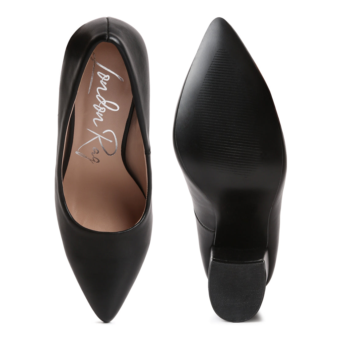 Black Smooth Finish Block Heel Pumps