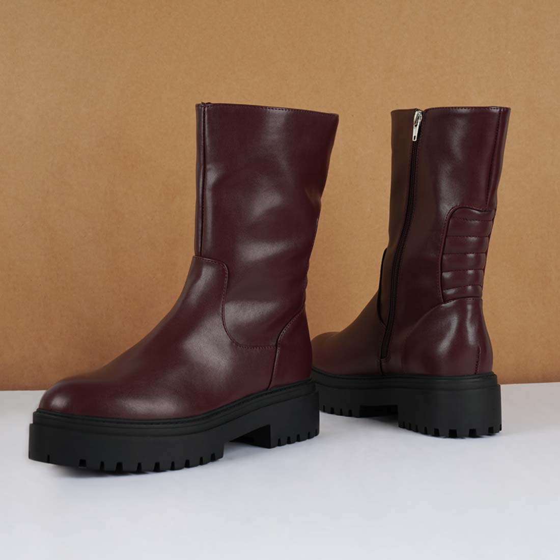 panelled lug sole boots#color_burgundy