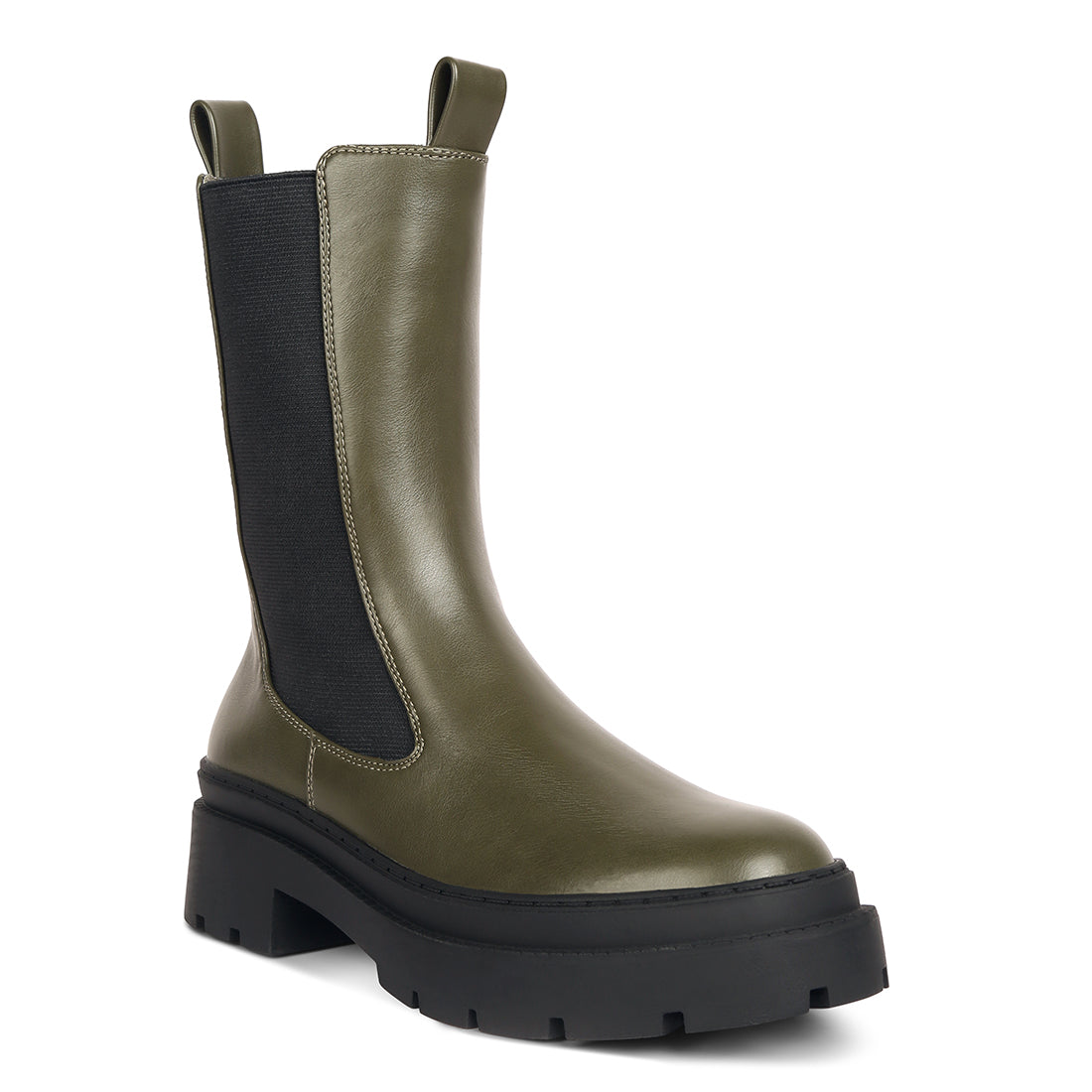 elasticated gussets lug sole boots#color_olive
